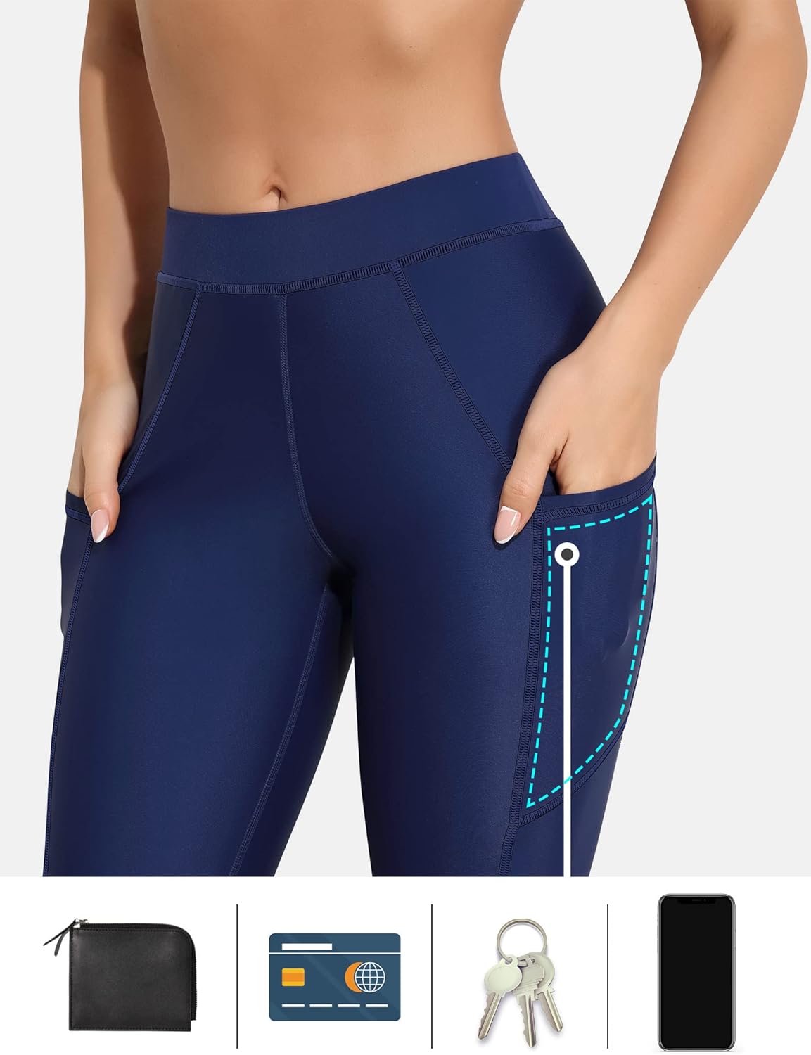 ATTRACO Womens Swim Pants with Pockets Long Swim Leggings High Waisted Swimming Pants - Image 4