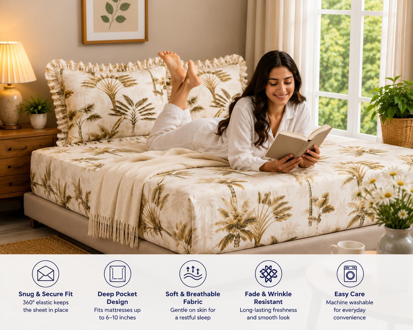 King Size Fitted Bedsheet - Premium Cotton Feel -2