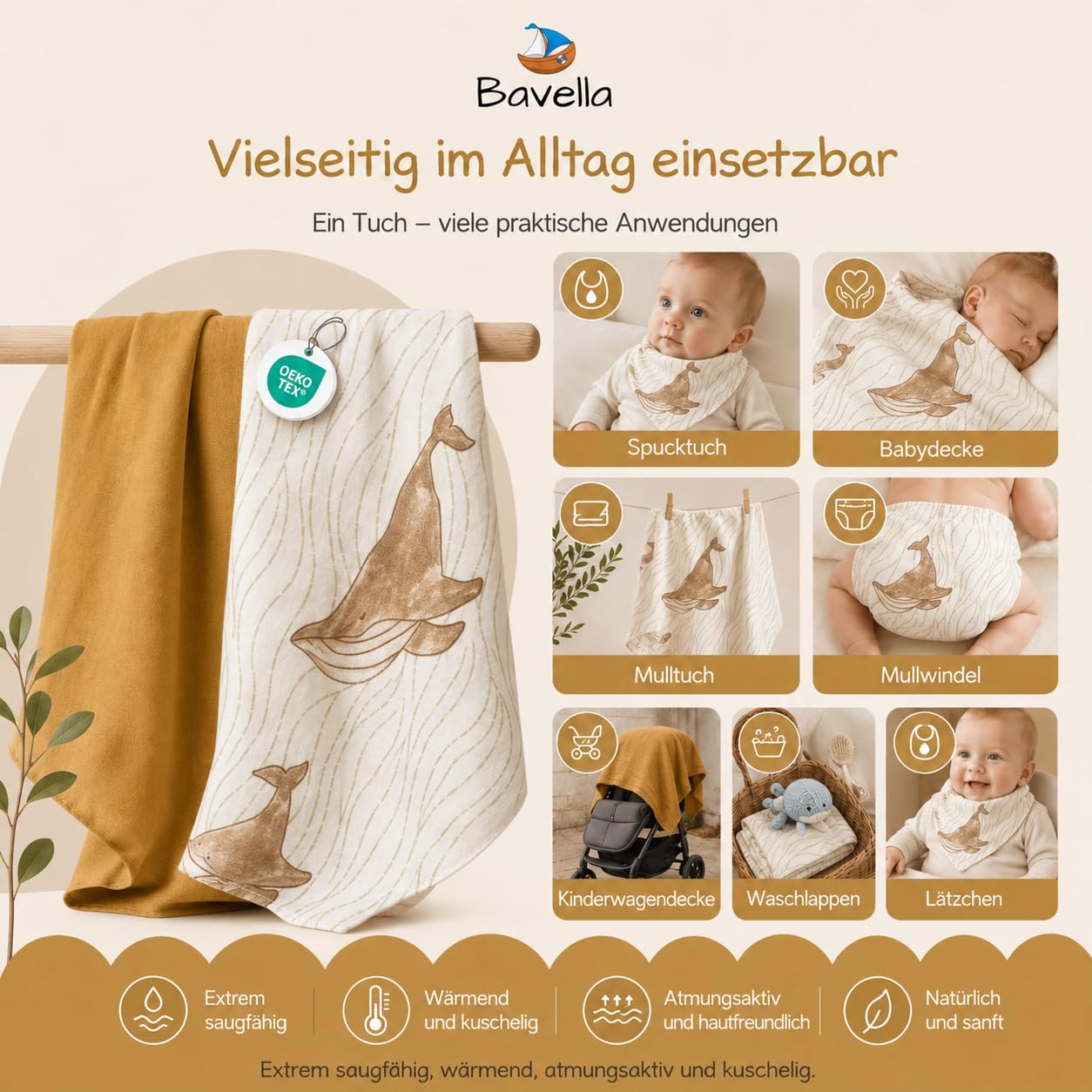 Set di 2 coperte e panno XXL in mussola (certificato Öko-Tex), 100% cotone (120 x 120 cm) – panni per sputare, panno in mussola per ragazzi e ragazze, pannolini di garza sostenibili