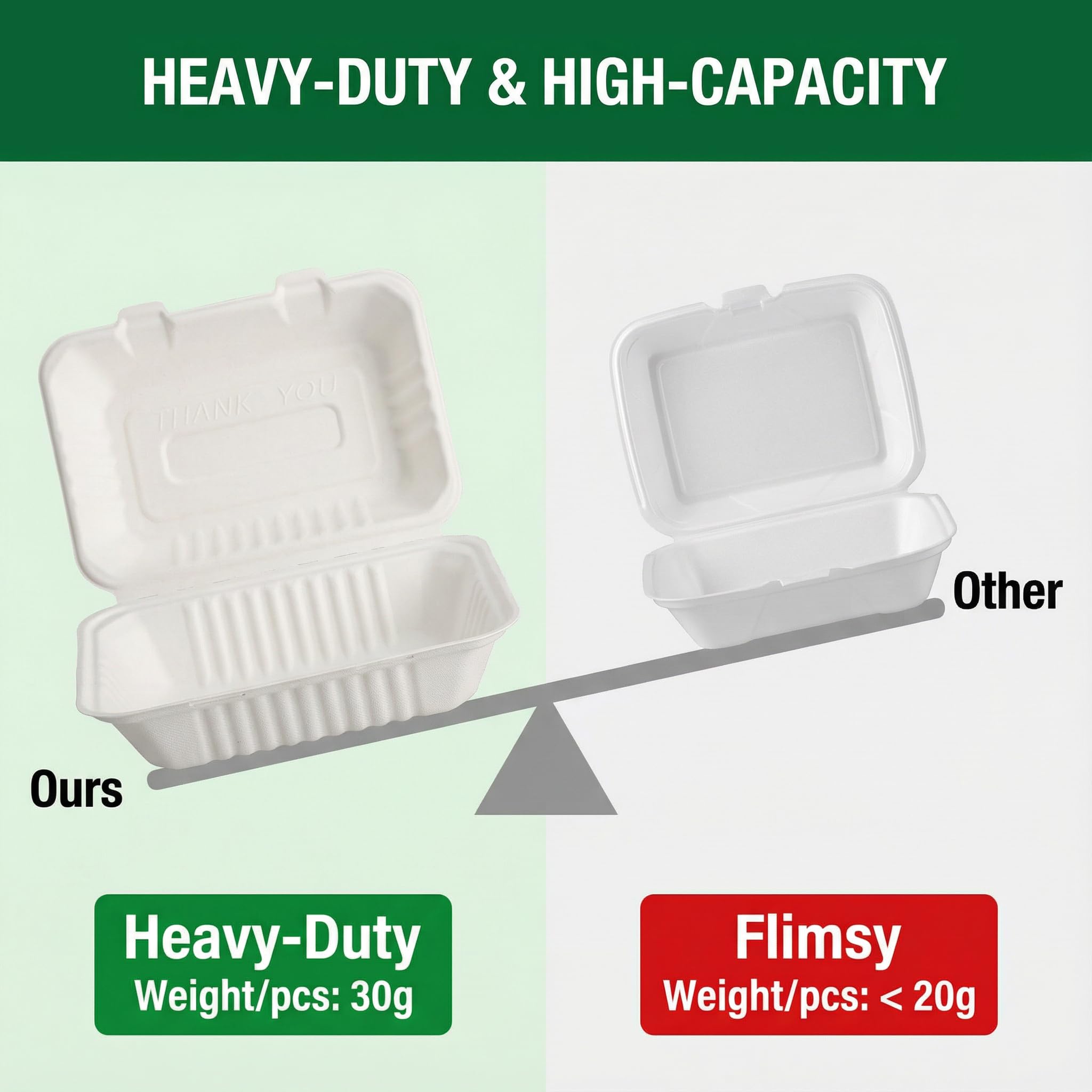 Elsjoy Confezione da 90 contenitori usa e getta a conchiglia da asporto, 22,9 x 15,2 cm, contenitori per alimenti da asporto, compostabili, per ristoranti, feste, microonde