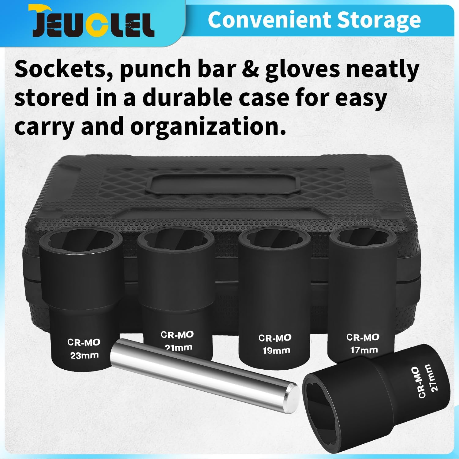 6PCS Twist Lug Nut Socket Set - 1/2 inch Drive Damaged Nut Lock Remover Extractor - Rusted & Stubborn Locking Nut Removal Tool Kit with 17mm 19mm 21mm 23mm 27mm Sockets & Center Punch Bar