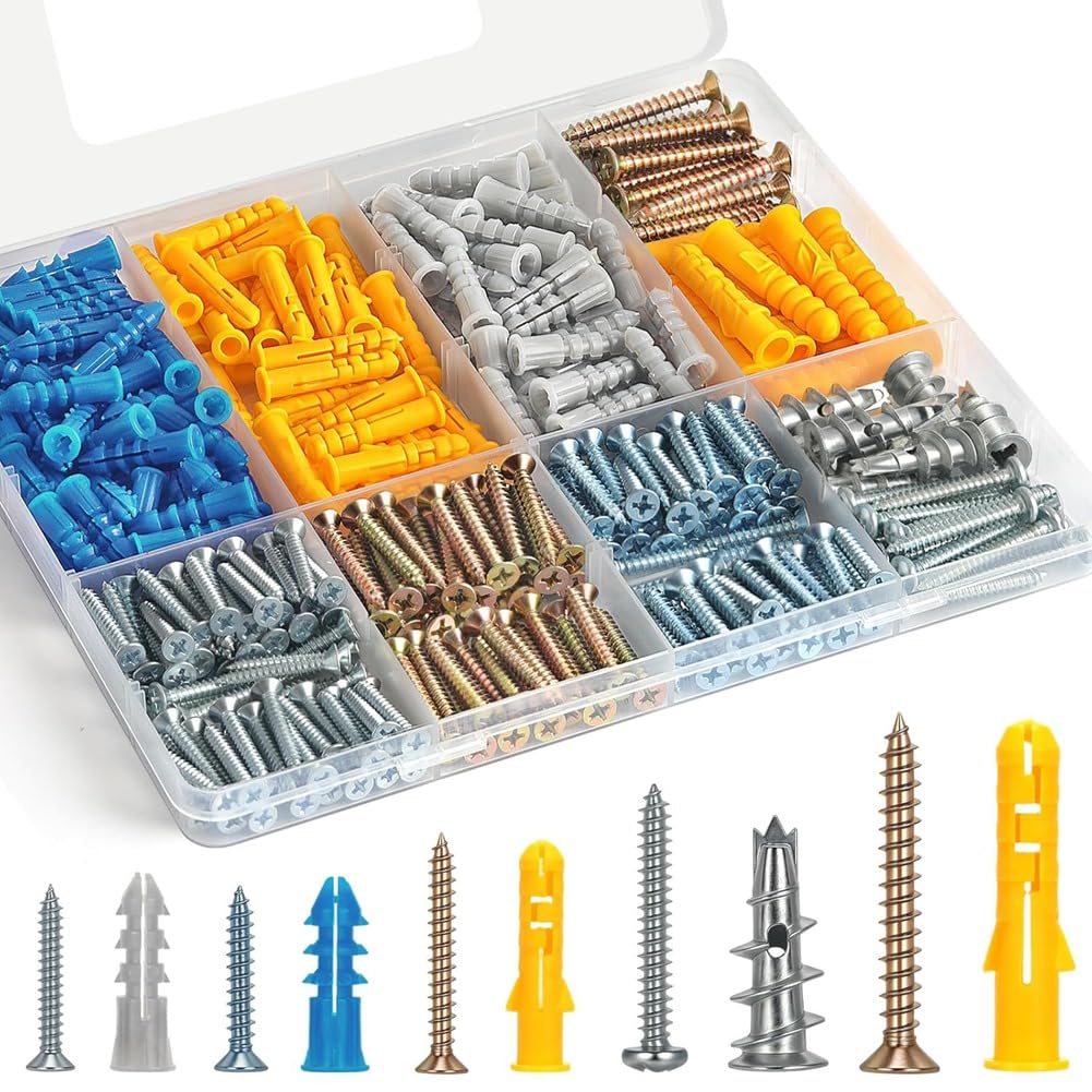 Littimoon Drywall Anchor and Combo Set Zinc Drywall Anchor, 5 Sizes Short and Long for Hanging Pictures, Curtain Rods