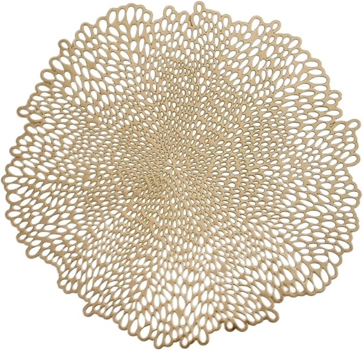 6/4PCS Leaf Round Placemats Restaurant Dinning Table Wheat Ear Pattern Decoration Mat Hollow PVC Wheat Meal Steak Plate Pad(Silver,4 Pieces)