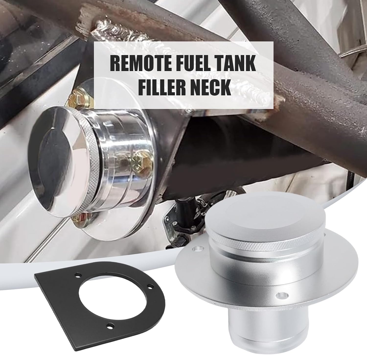 EATAKWARD 17-2530 Remote Fuel Tank Filler Neck, Billet Aluminum Gas Cap, Weld-On Steel Mount Bracket for 2 Inch Hose Connection, Straight Design