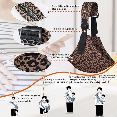 Miniatura 3 de Portabebés ajustable para bebé 2025 mejorado para niños pequeños, cómodo portabebés de diseño ergonómico, apto para viajes, 10-45 libras, leopardo