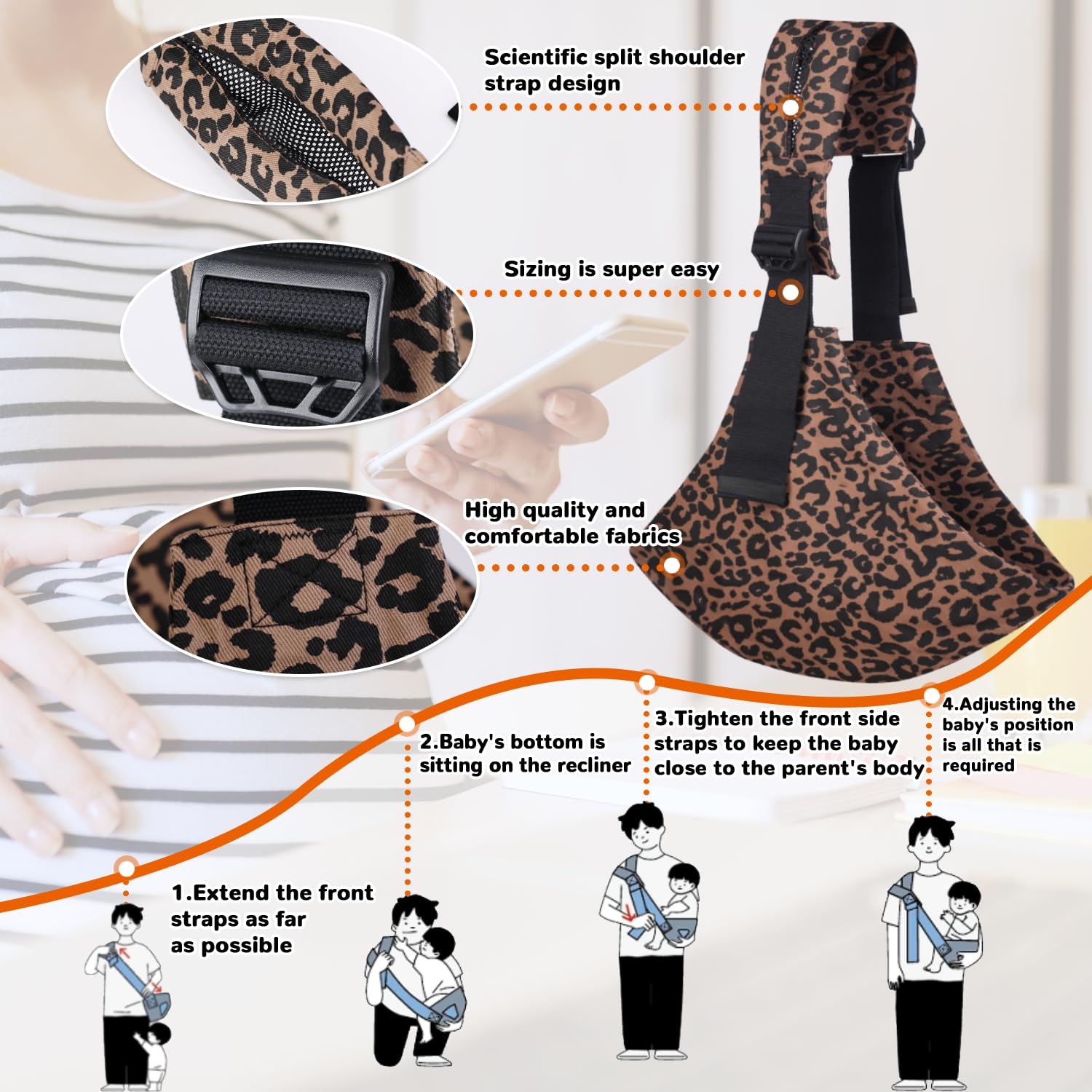 Baby Sling Carrier | Adjustable Front & Back, Adjustable Sling Easy Toddler Carrier Comfortable Baby Wrap Carrier Baby Carrier Wrap for Newborn Up to 6M-3 Years — view 6