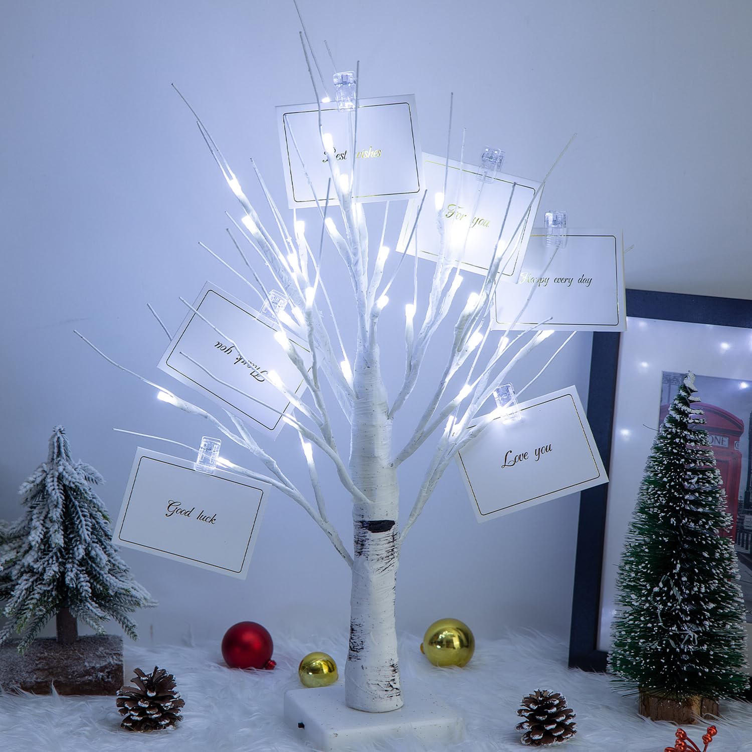 BDUSXYZ Money Tree Gift Holder - 36 LED Lighted Display Tree with Clips Lighted Tabletop Decoration Gift Card Tree (White)