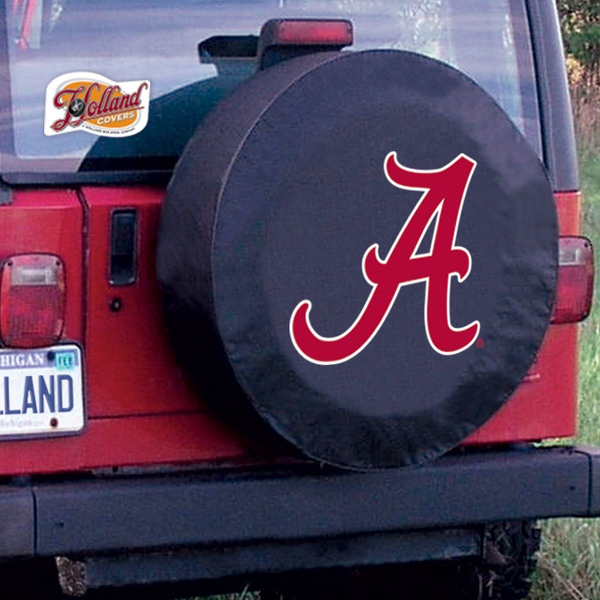 Alabama Tire Cover with Crimson Tide Script 'A' Logo on Black: M - 25.5 x 8 Inch