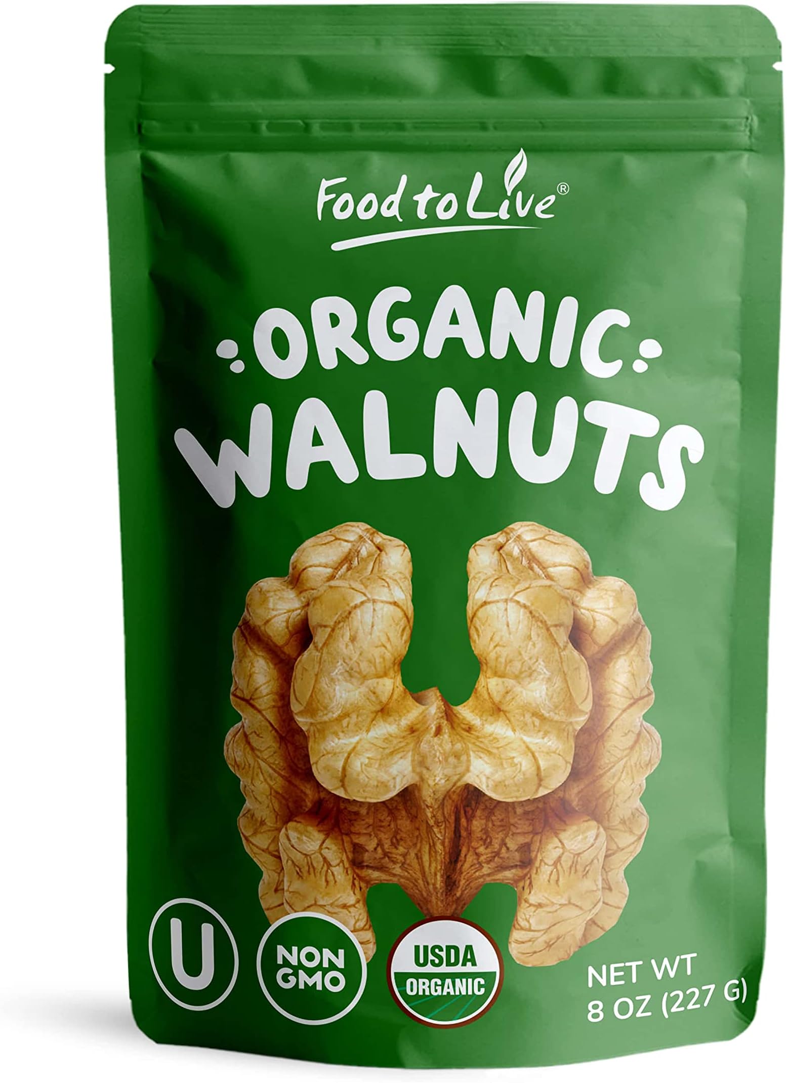 Organic California Walnuts Halves & Pieces, 8 Ounces Non-GMO, Raw, Unsalted, Shelled, Vegan, Kosher, Sirtfood, Bulk Snack. High in Omega-3 Fatty Acids, Protein. For Baking, Topping