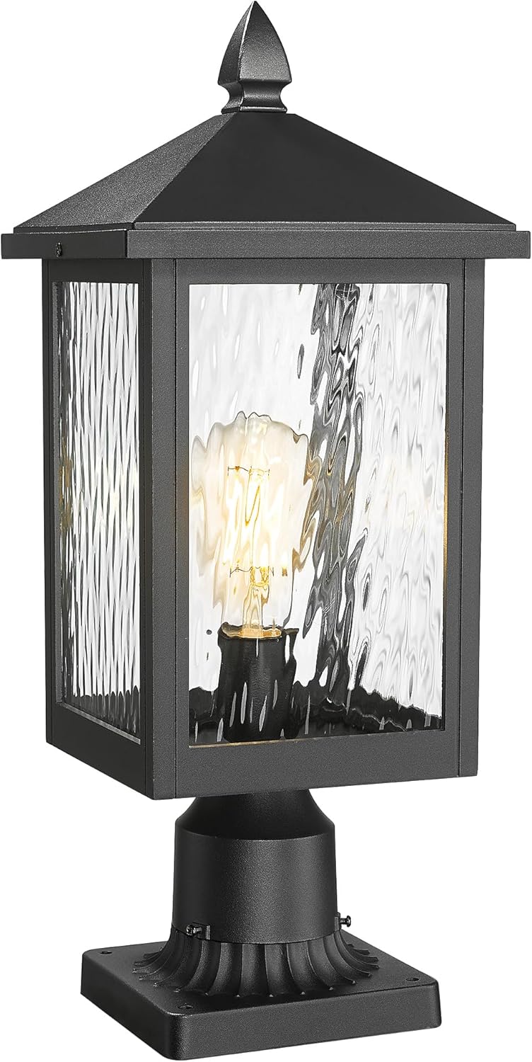FEMILA Outdoor Post Lights, 19" Aluminum Glass Lamp Posts Outdoor Lighting for Yard Pathway Entrance, 4FYX103P-L BK SW