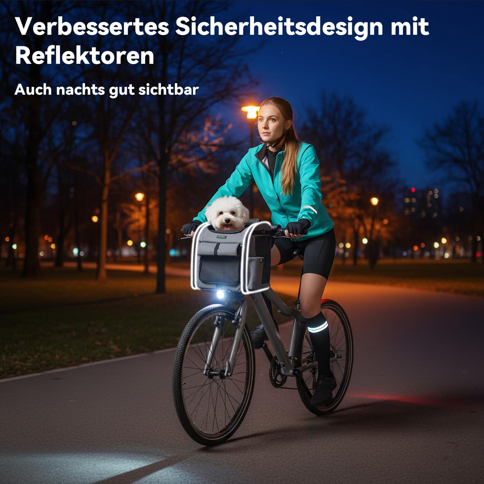 Hundekorb Fahrrad Vorne bis 10KG mit Robuste L-förmige Halterung Φ80mm, Faltbarer Atmungsaktiver Hundefahrradkorb 4 in 1 Rucksack Schultertasche Autositz, Bequemes Kissen, Reflektorstreifen