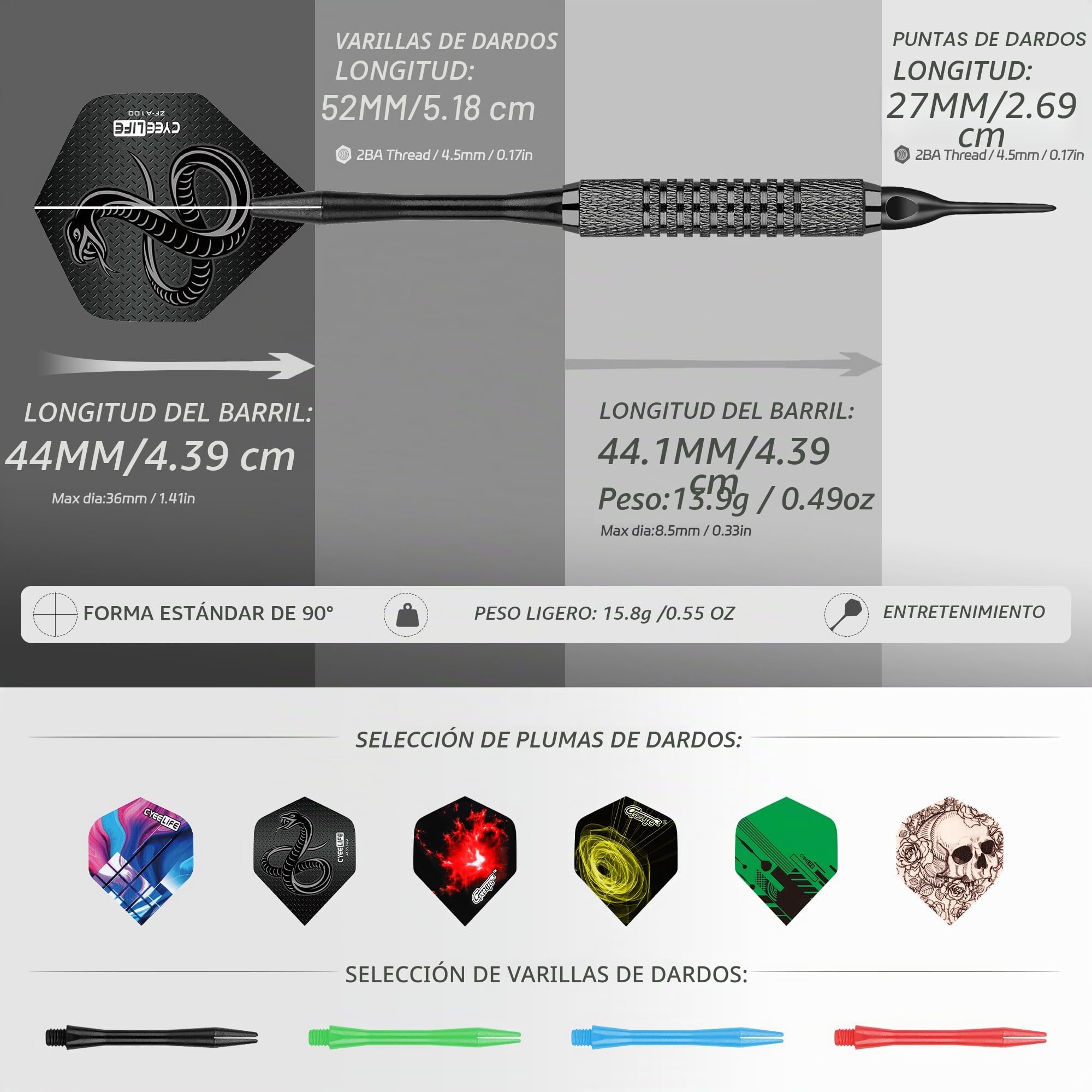 CyeeLife Dardos con punta de plástico - Juego de 18 dardos de punta suave para tablero de dardos electrónico