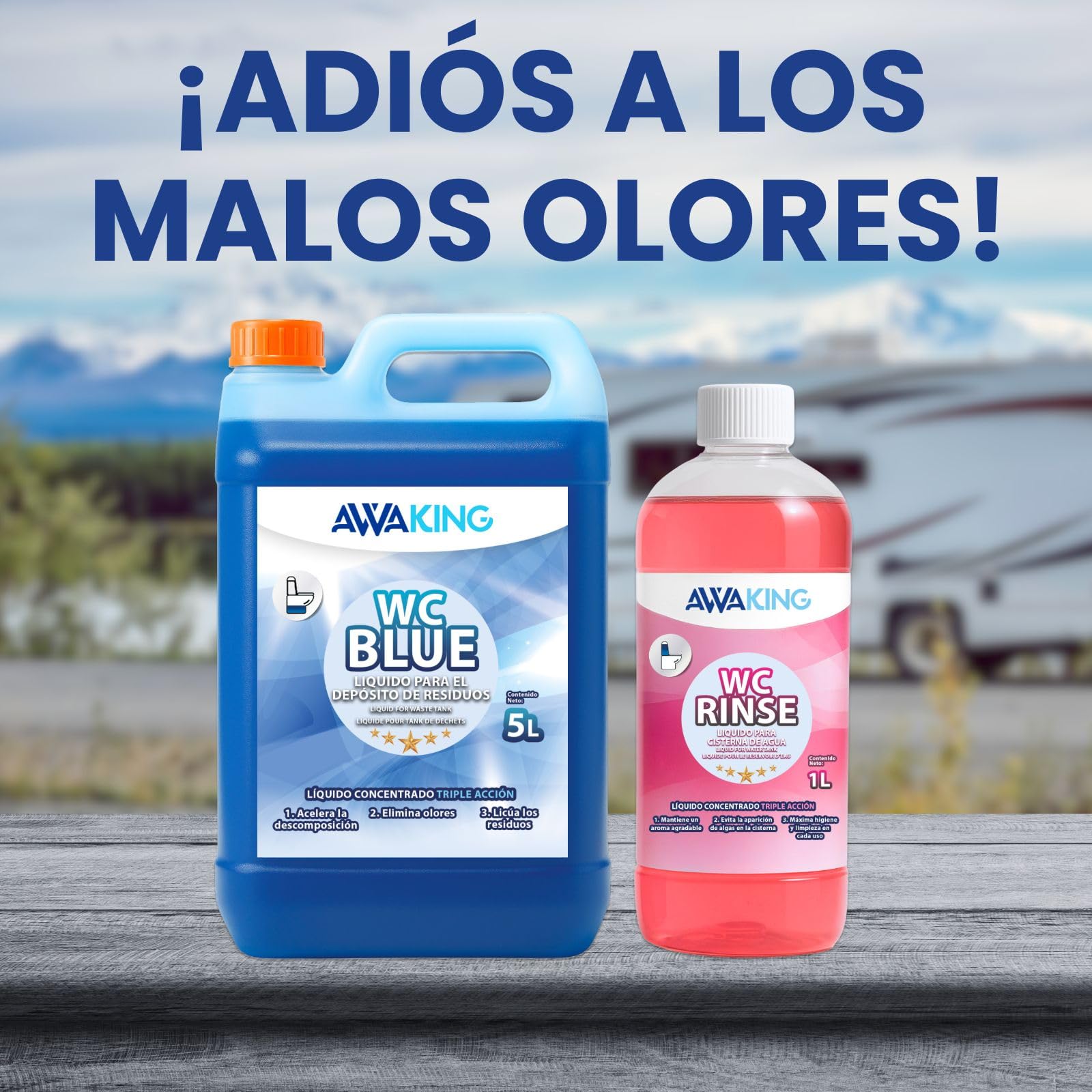 Liquido WC chimico portatile, Simile Aqua KEM Blue, 5L + Rinse 1L, Liquido WC Chimico Camper e Cisterna, Liquido Bagno Portatile Campeggio, Camper, Potti,Acqua Nera Camper,Serbatoio Rifiuti