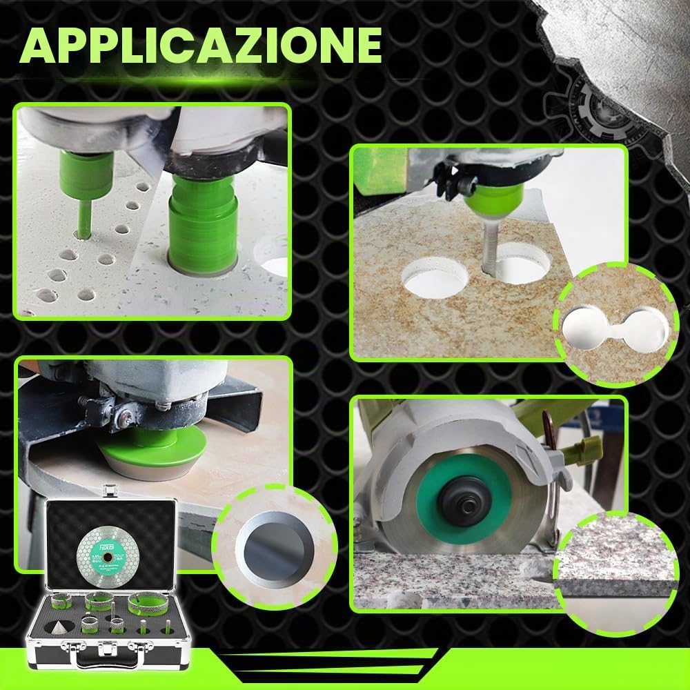 Punte Diamantate Gres Porcellanato - (6/8/20/25/35/50/68mm+6-25mm Fresa+50mm Punte Smusso+Adattatore)+115mm Disco Diamantate per Piastrelle Porcellana Piastrella Granito Marmo