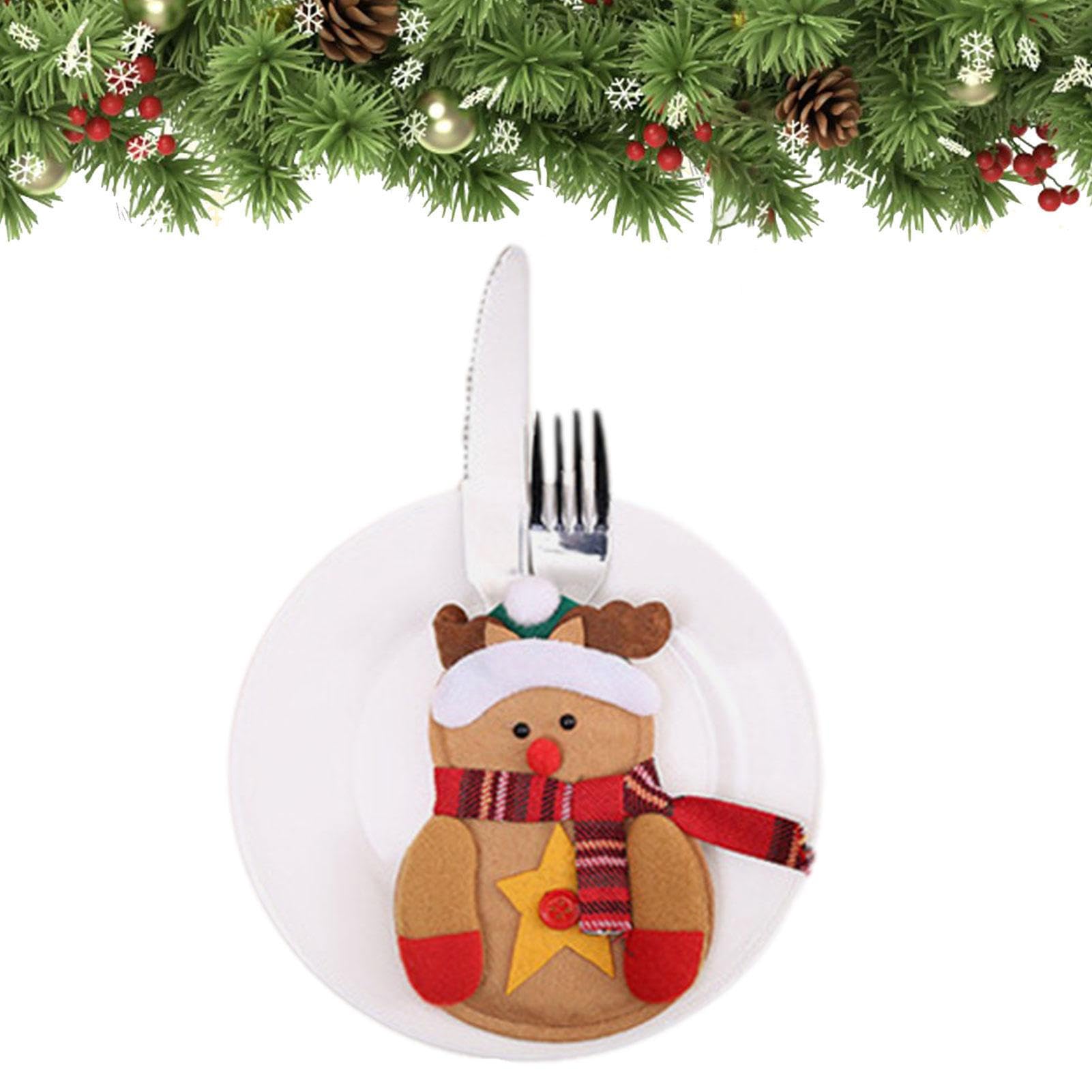 Plancholo Lot De 4 Porte-couverts De Noël En Forme De Bonhomme En Pain D' épices Pour Couverts De Table, Fourchette, Cuillère, Couteau, Sac De Rangement Pour Fête De Noël, Dîner, Décoration De Table