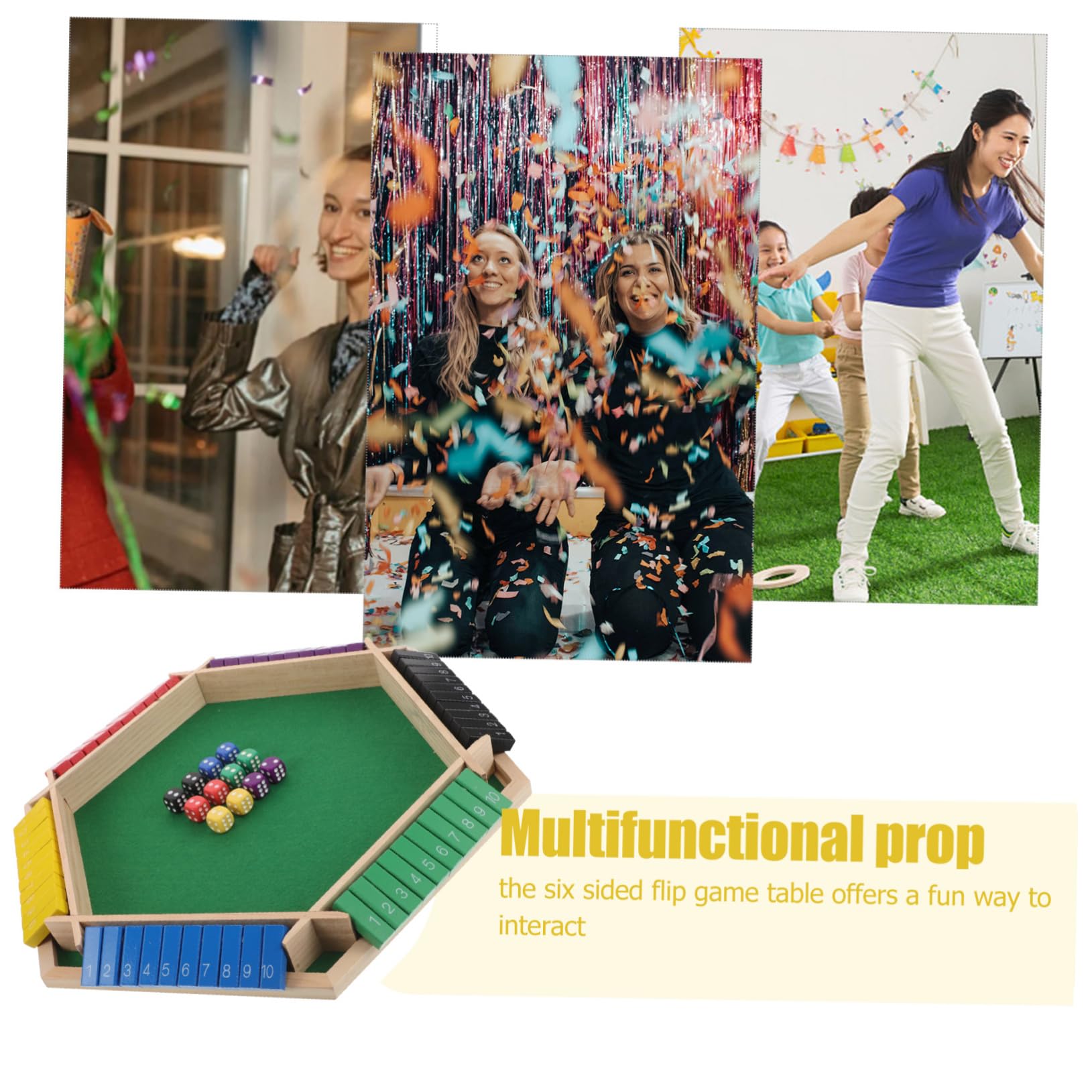 HANABASS Tavolo da Gioco Multifunzione in Legno, Gioco da Tavola per Bere, Intrattenimento Interattivo per Bar e Feste, 6 Facce