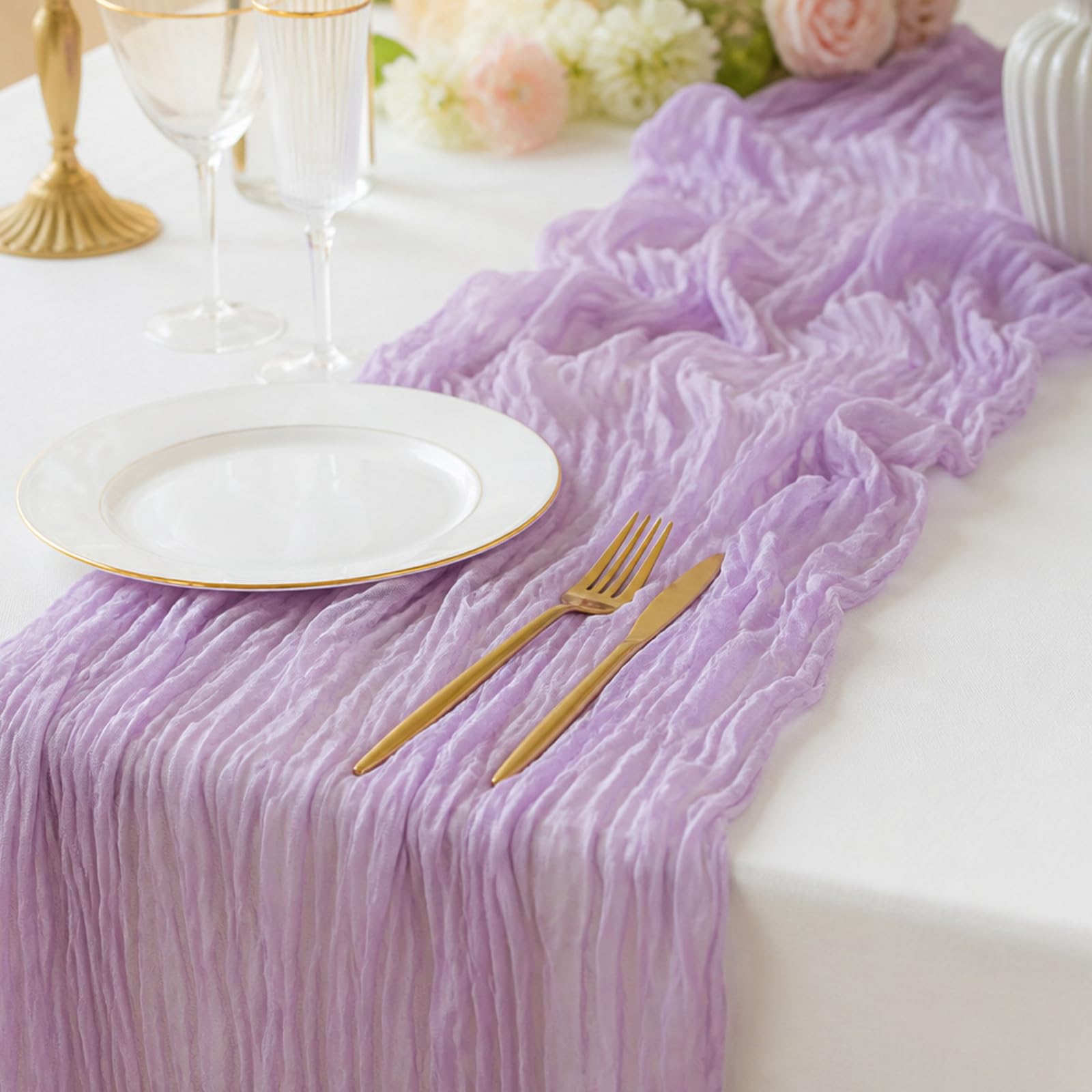 HDFHDF 1 Pack Cheesecloth Table Runner Bohemian Gauze Fold 90*300cm
