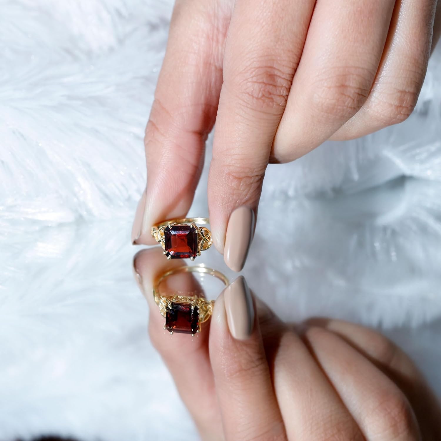 Natural Garnet 8MM Asscher Cut Engagement Ring, AAA Quality, Certified Rhodolite Garnet Solitaire Ring - Gift For Women