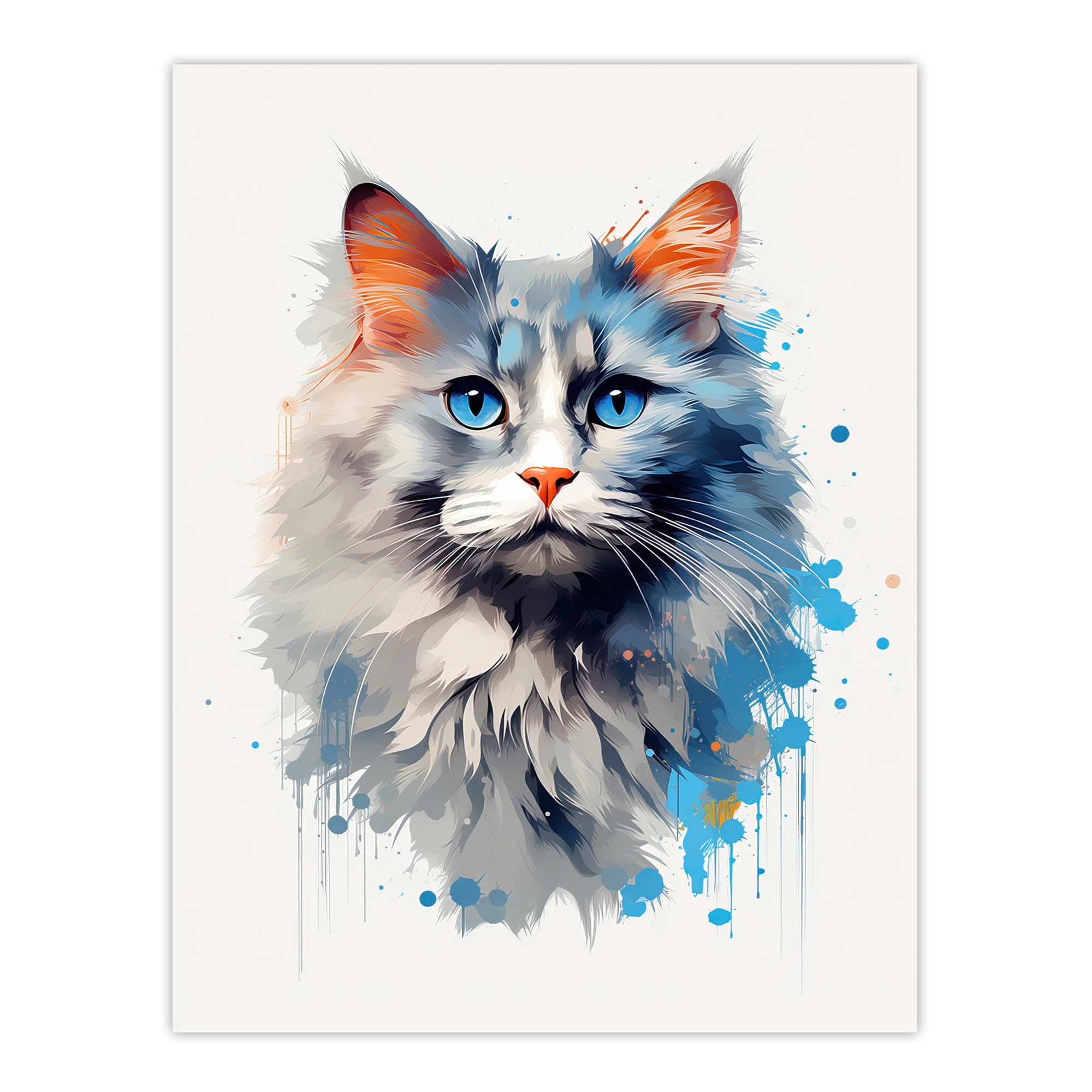Artery8 Grey Point Ragdoll With Blue Eyes Cat Lover Gift Pet Portrait Bright Artwork Painting Extra Large XL Wall Art Poster Print