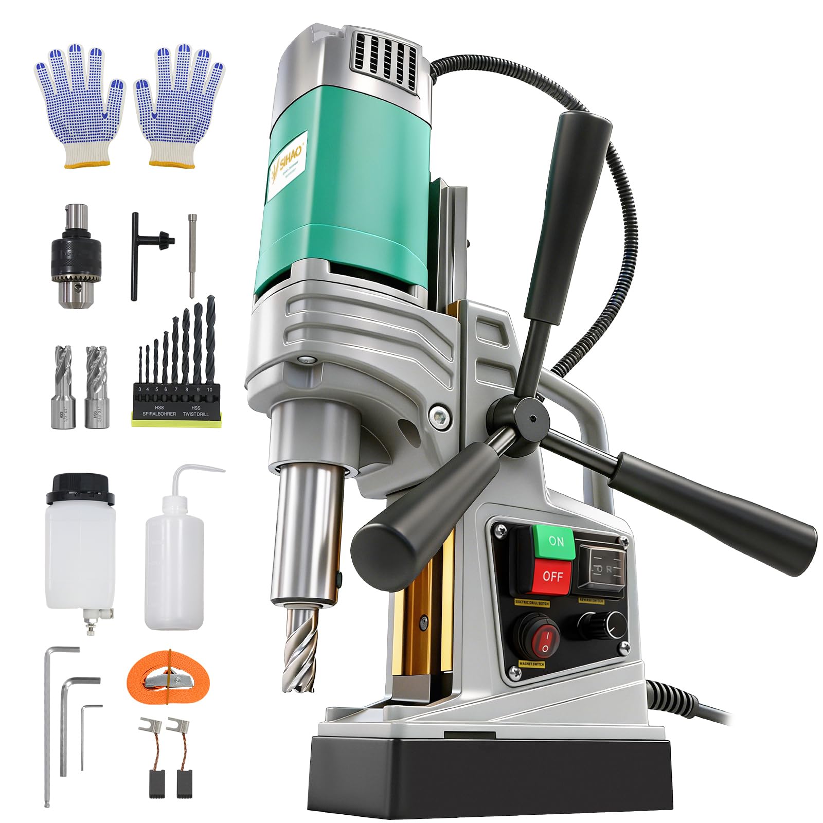 Ponceuse magnétique, 1550W Perceuse à Colonne Portable, 50mm&820 tr/min&10 vitesses, machine à percer électrique pour métallique (50mm/1450W)
