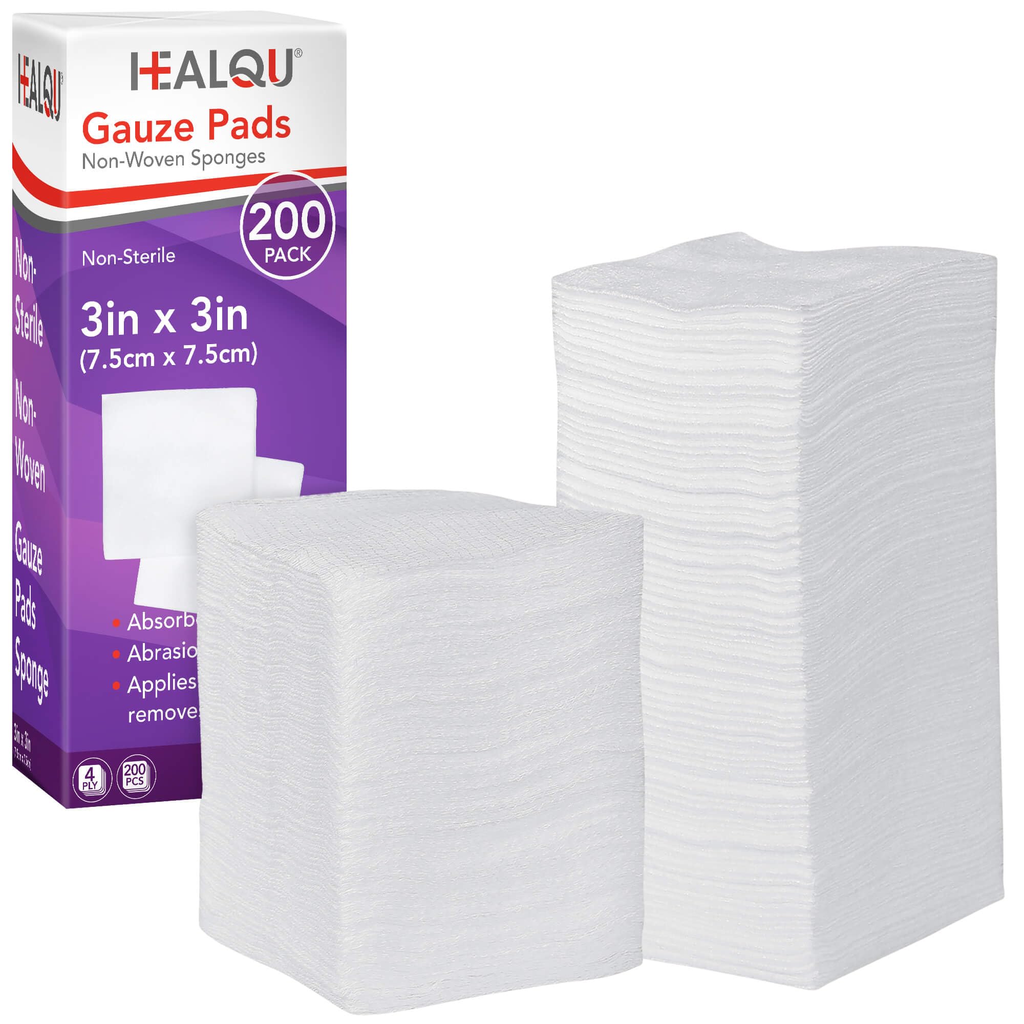 HEALQU 800 Gauze Pads 3x3 - (4x200 Value Pack) 4-Ply Non-Woven Sponges, Non-Sterile | Ultra-Absorbent Lint-Free Medical Squares | Bulk Gauze for Wound Care, Dental, Esthetic Wipes & First Aid Sponges — Amazon image 10