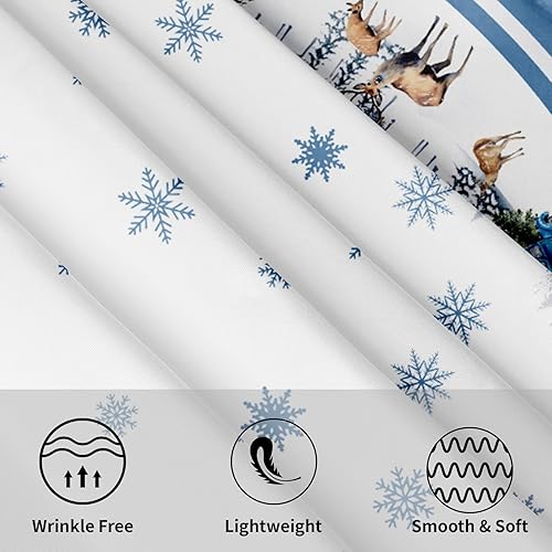 Miniatura 7 de Mantel redondo de Navidad azul de 60 pulgadas para decoración de árbol de invierno, bosque, ciervo, pino, copo de nieve, mantel de tela lavable para