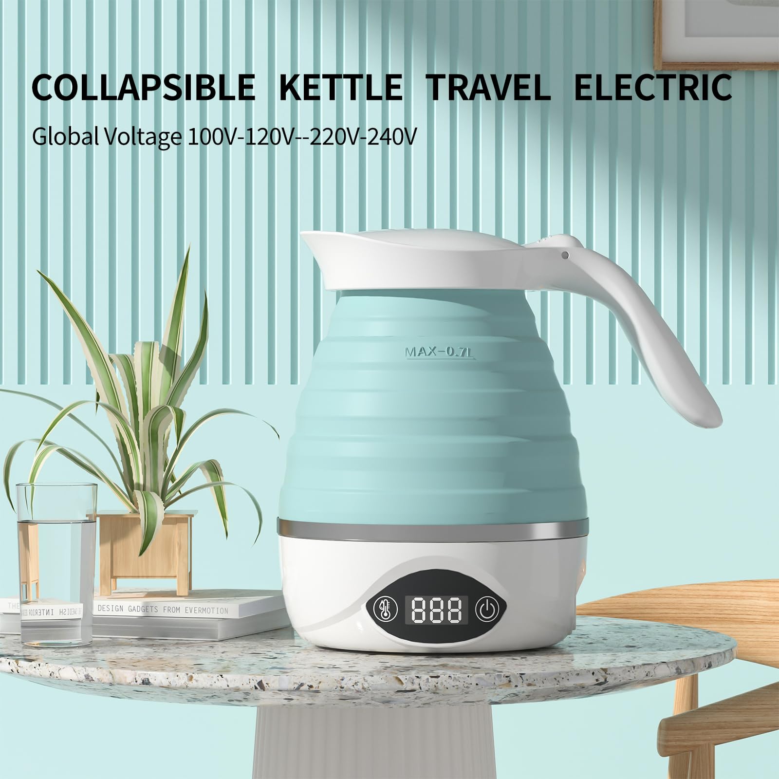 NIYE Collapsible Travel Kettle Electric Small Portable Mini Silicone Foldable Kettle for Boiling Water, Suitable for 110V & 220V Dual Voltage, for Tea & Coffee, 850W