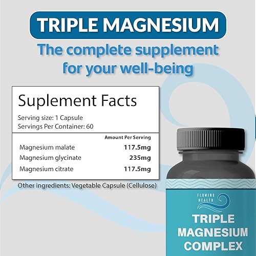 Miniatura 5 de Complejo triple de magnesio (60 cápsulas) - 470 mg de glicinato, malato y citrato de magnesio