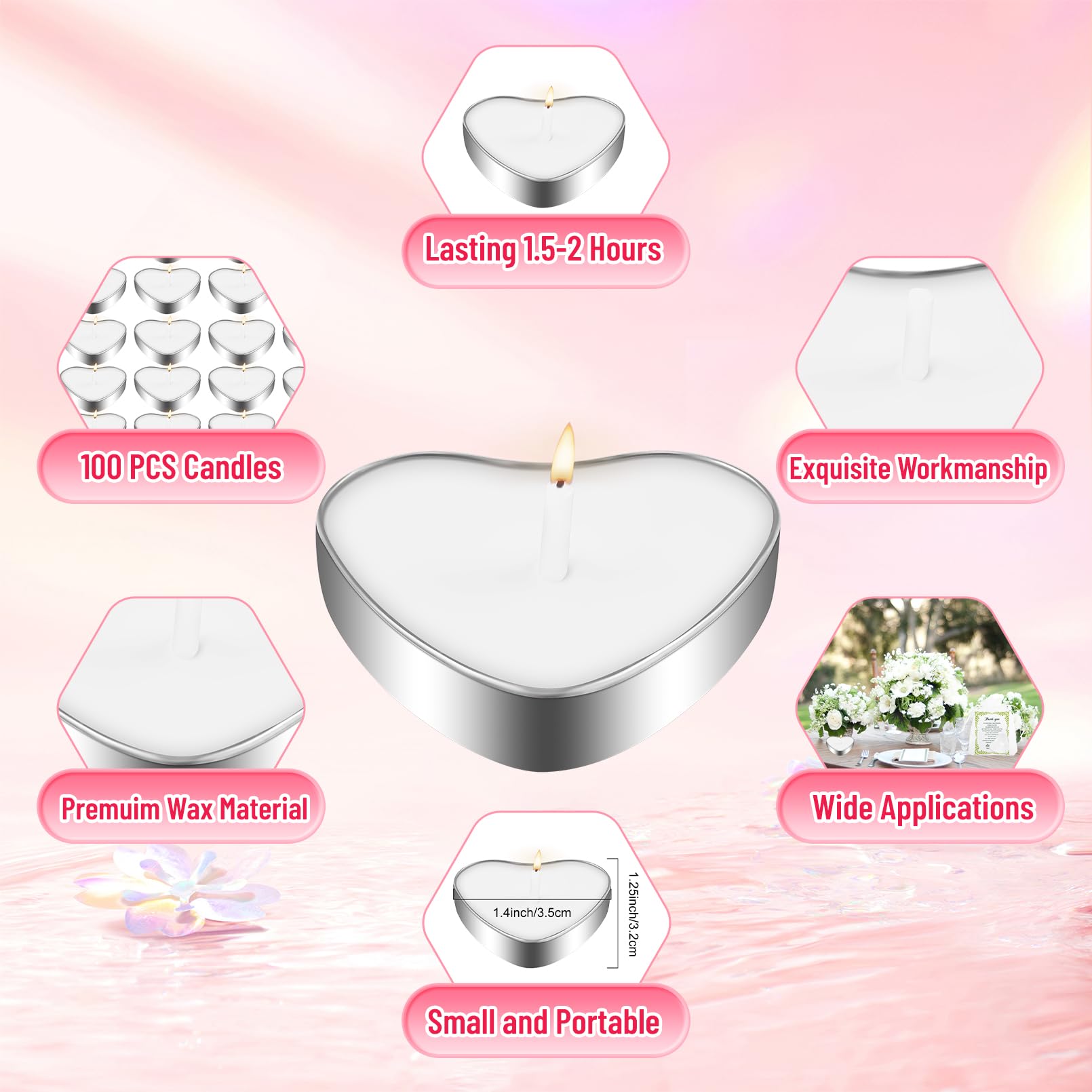 100 zestawów prezentów ślubnych dla gości, świece tealight w kształcie serca, upominki ślubne dla gości, 100 kartek z podziękowaniami i torebek z organzy, mini prezenty ślubne dla gości na
