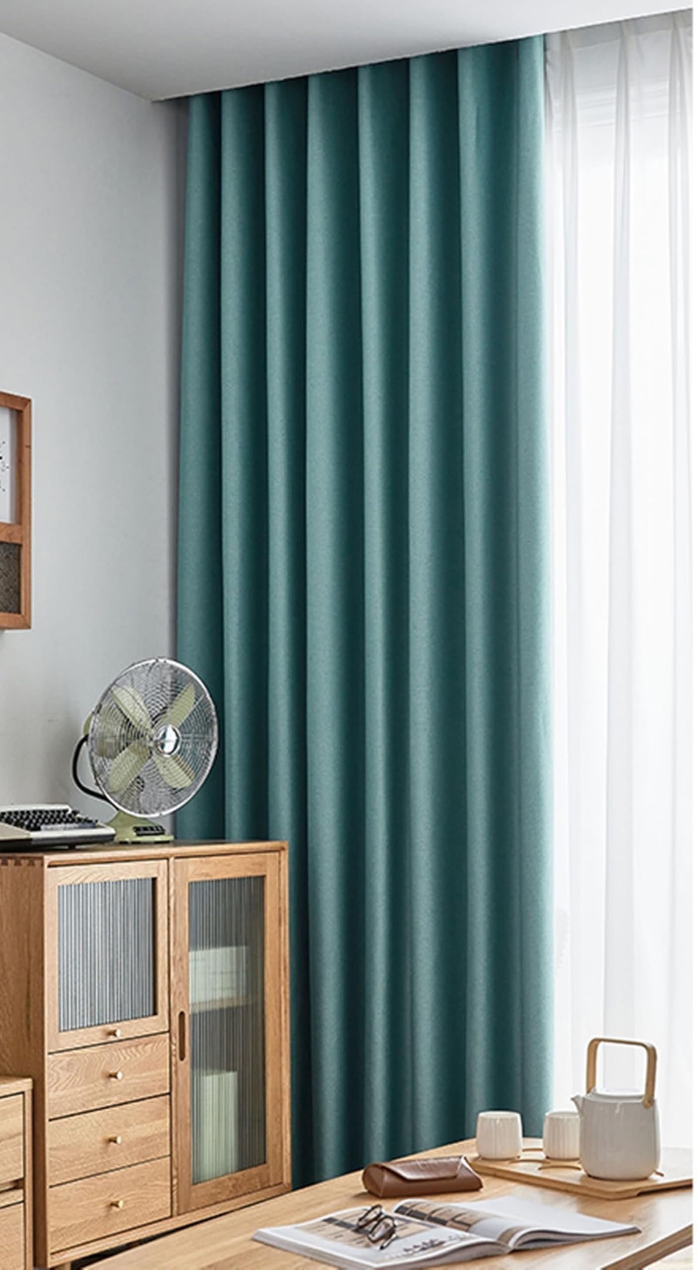 Rideau de fenetre occultant pour chambre cosy bleu sarcelle uni aspect lin