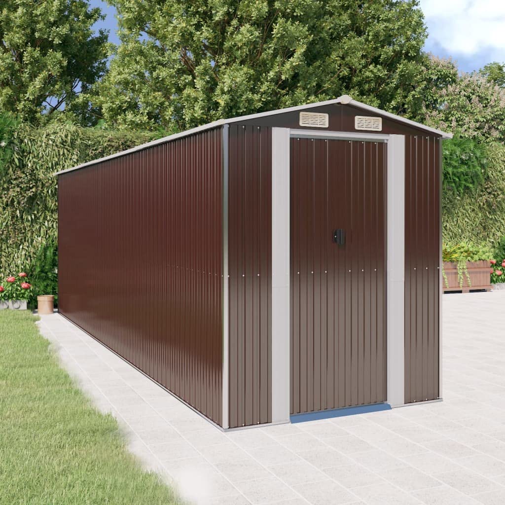 Générique Abri de Jardin Marron foncé 192x606x223 cm Acier galvanisé,Maison & Jardin,Pelouses & Jardins,Vie en extérieur,Structures extérieures,Cabanes & abris de Jardin,3147465