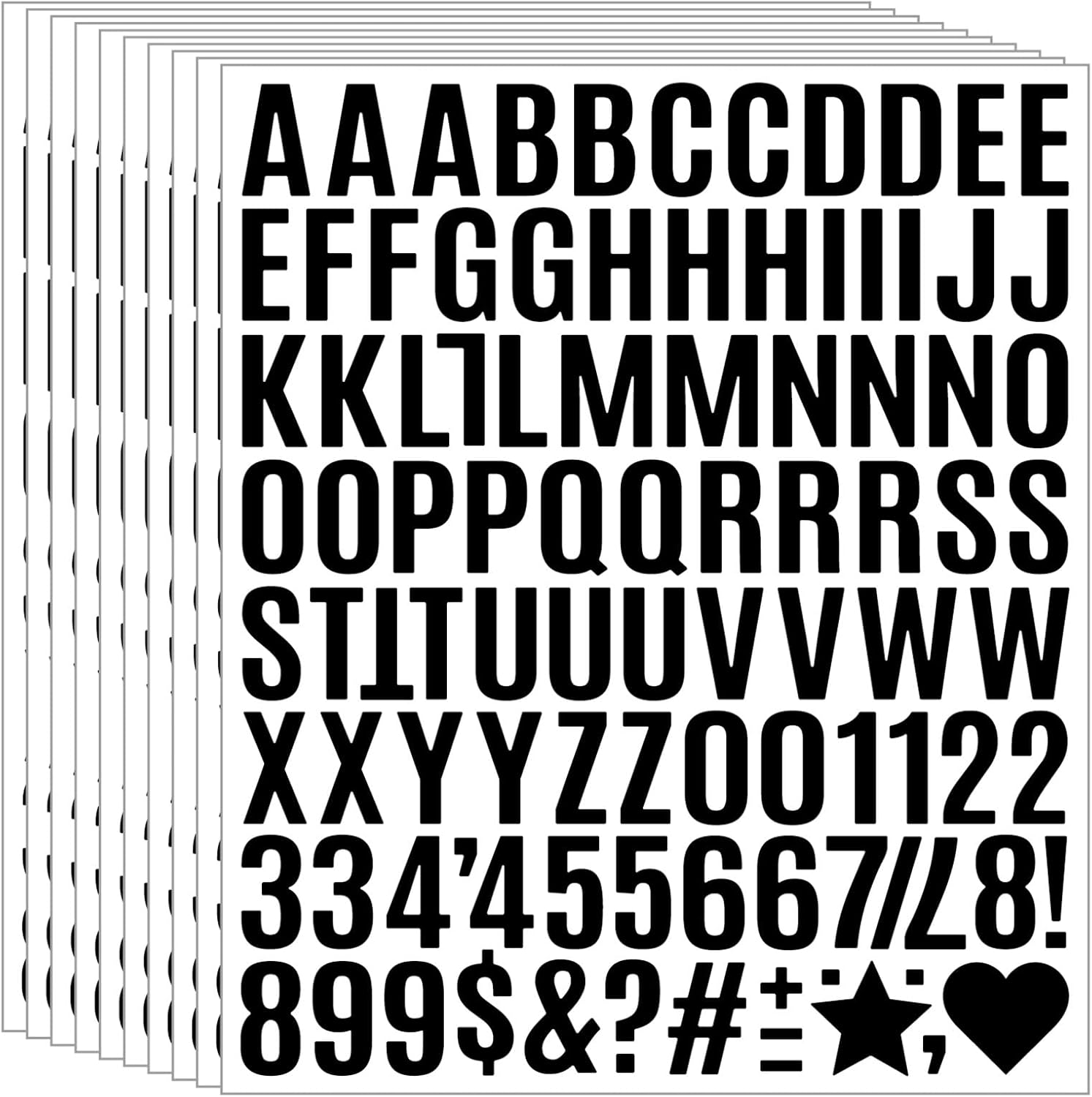Letter Stickers 1 Inch Black Alphabet Stickers with Numbers and Symbols, 10 Sheets Vinyl Letters for Mailbox, Labels, Scrapbook, Poster, Graduation Cap and DIY Signs