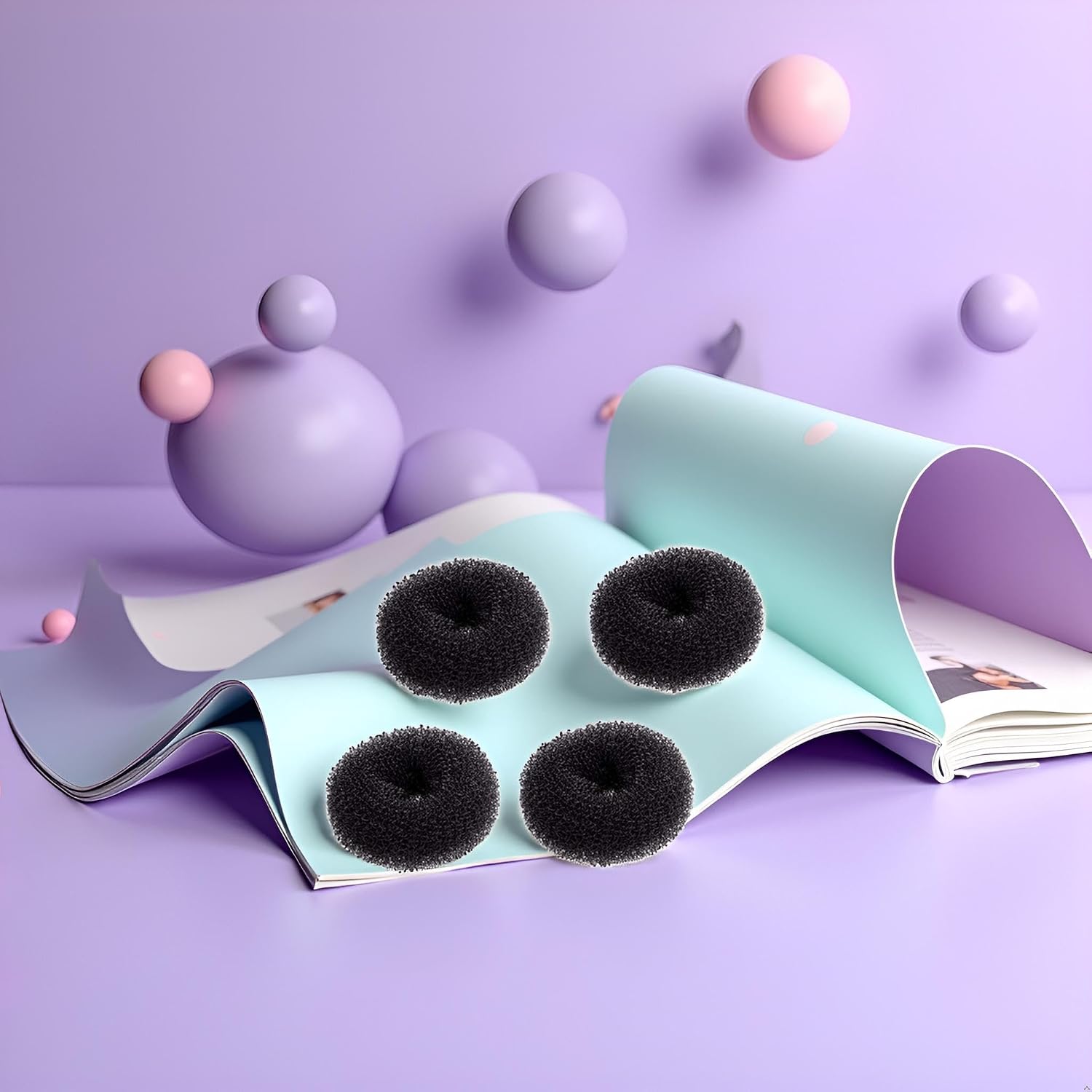 4 Pack Black Extra Small Hair Bun Maker Mini Chignon Hair Doughnut Shaper Hair Donut Sock Bun Form Hair Accessories for Kids, Girls, Short and Thin Hair (Size 2.4 Inch)