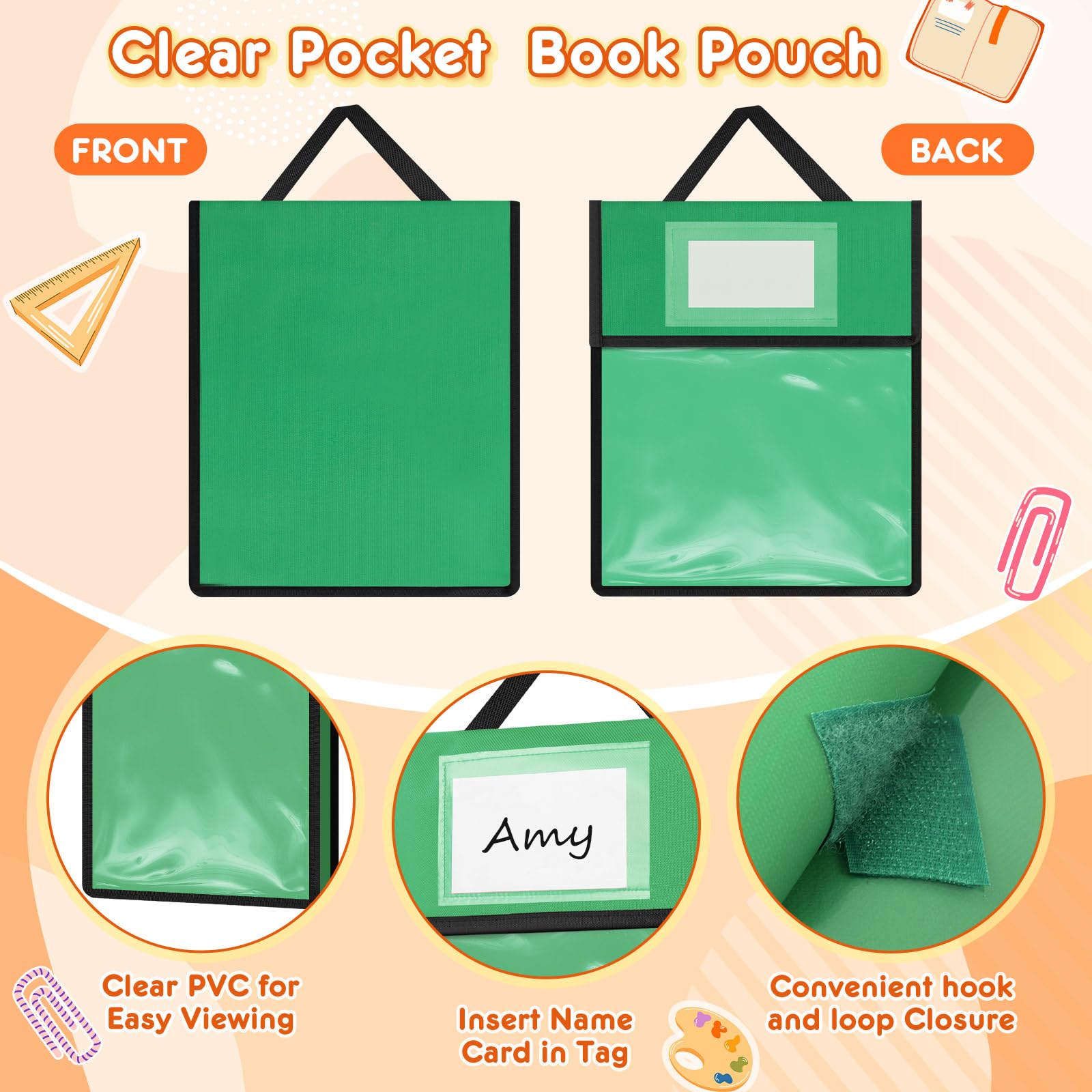 Teling Transparente Buchtaschen, 35,6 x 27,9 cm, Regenbogenfarben, 12 Stück