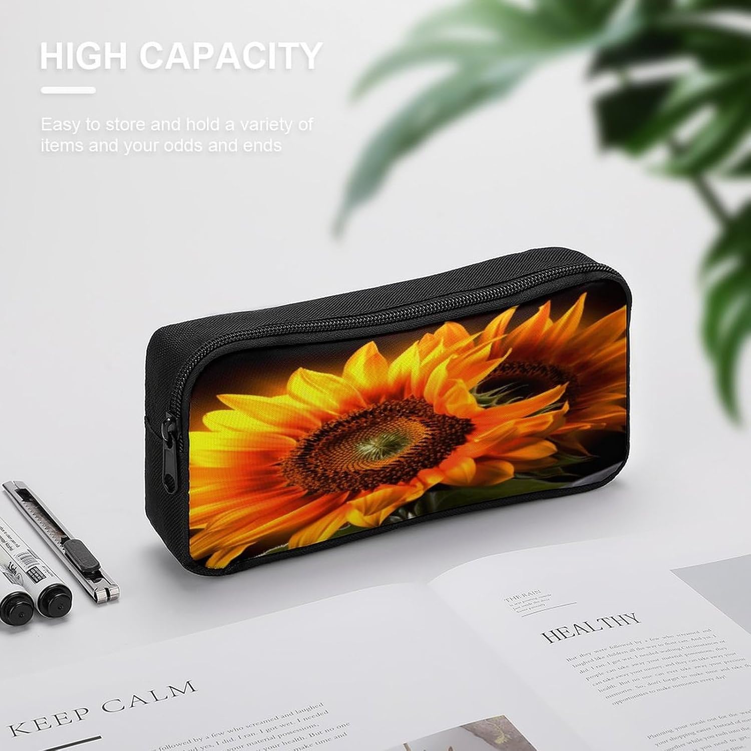 Orange Sunflower Wallpaper Makeup Bag Toiletry Bag Cosmetic Bag image 3