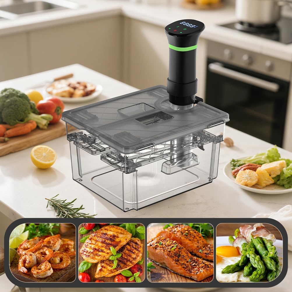 Sous Vide Container with Lid and Built-in Rack Double-Door Design 11.6 QT Sous Vide Containers Grey Sous Vide Pot for Most Sous Vide Machines
