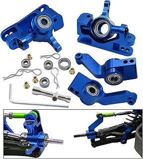 HienoLelu RC Alloy Caster Block&Steering Blocks&Rear Stub Axle Carriers Upgrades Parts for 1/10 Traxxas 4x4 Slash,Rustler,Stampede 4WD VXL,Replace 6837 6832 1952 (Navy Blue)