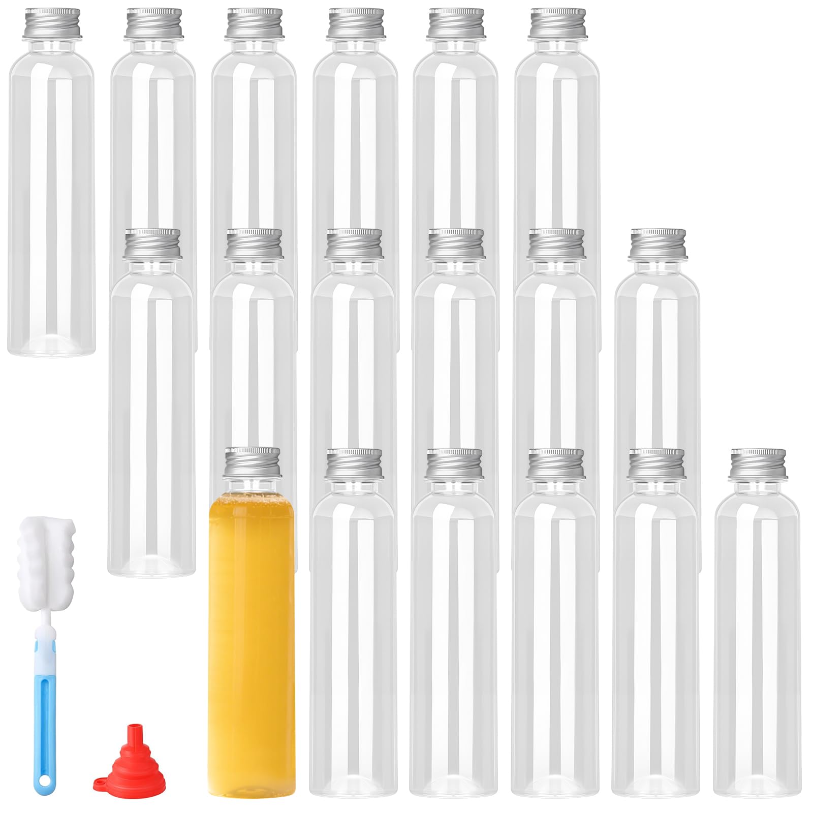 MOUYAT Lot de 18 bouteilles de jus de 500 ml en plastique résistant à la chaleur avec couvercles, bouteilles vides pour jus, lait, smoothie, boissons