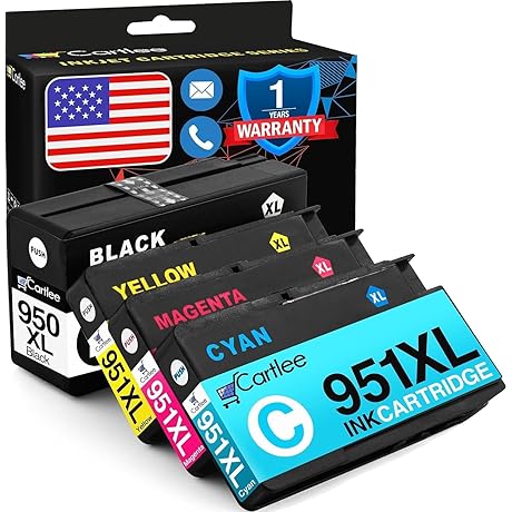 Cartlee 4 Pack Ink for Cartridges Replaces HP 950 951 950XL 951XL