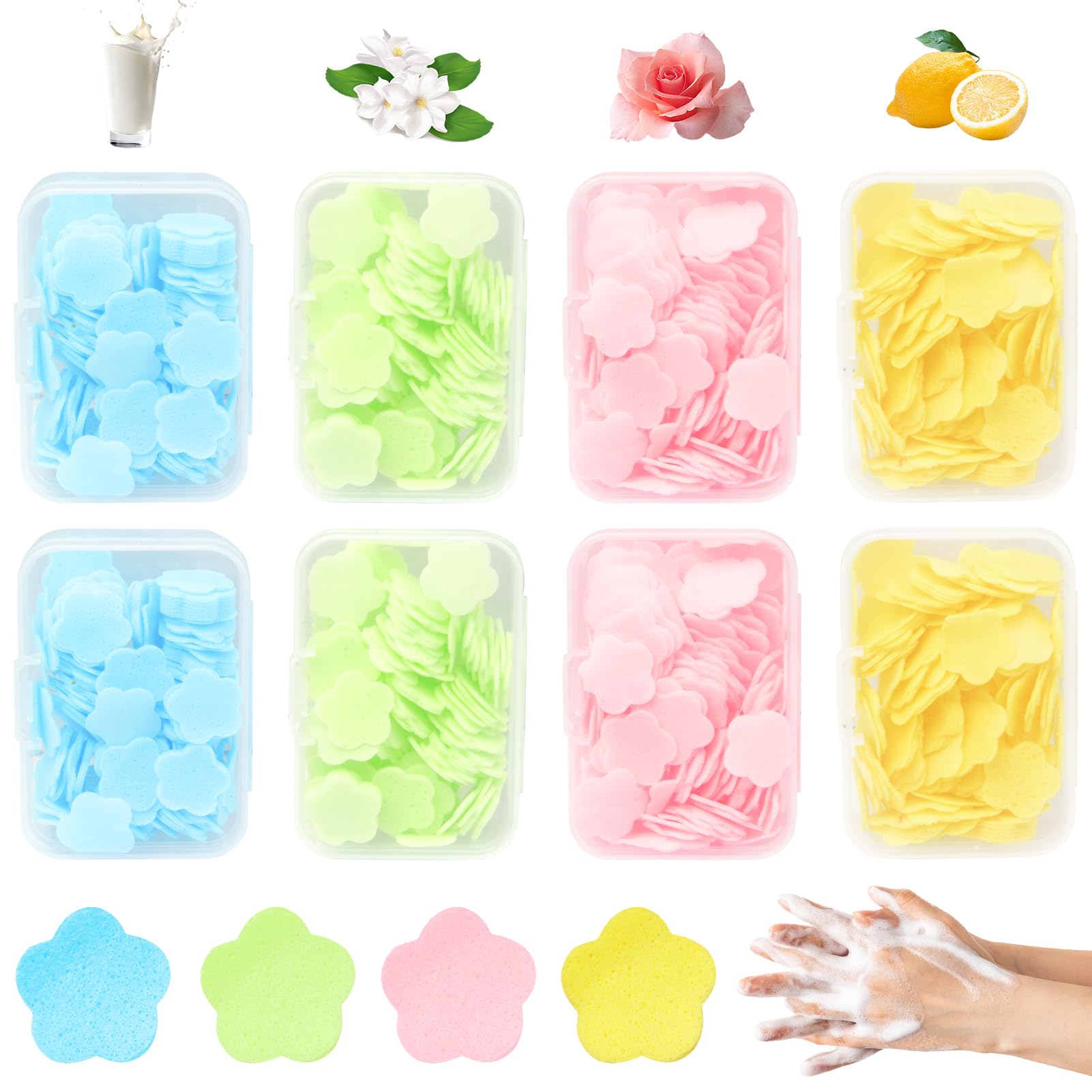 Papier à Savon Portable en Boîtes Mini 8 Pièces Feuilles de Savon de Voyage Jetables avec Boîte Plastique Camping