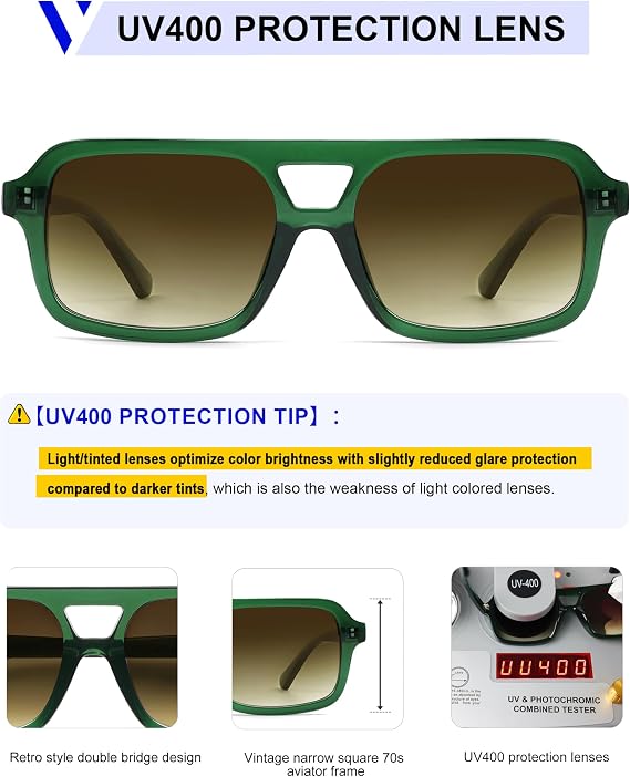VANLINKER Retro 70s Square Aviator Sunglasses for Women Men Vintage Trendy Rectangle Sun Glasses VL9816