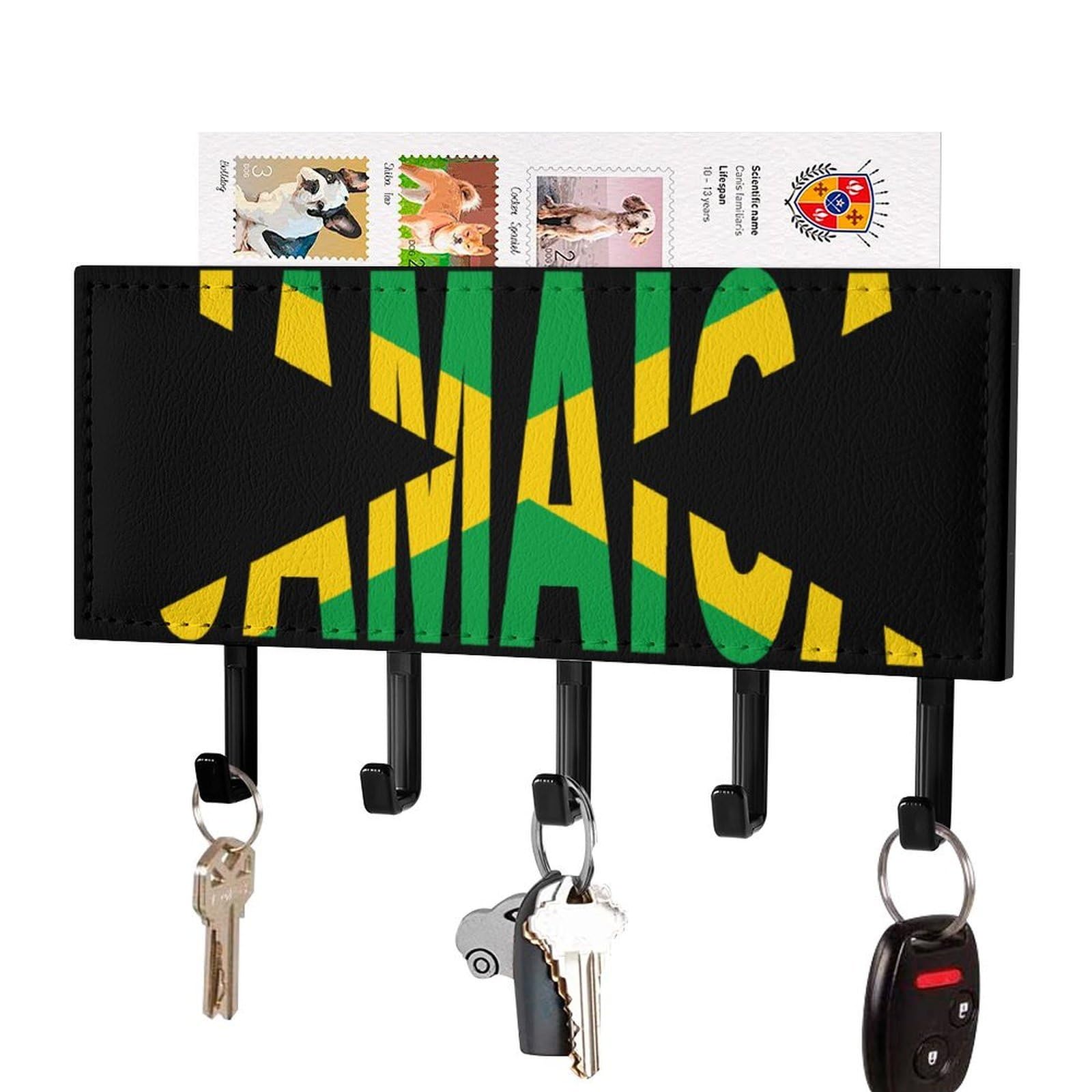 NCLQVJXZKHW Jamaican Flag Key Holder with 5 Hooks Key Hooks Wall Mounted Key Racks Key Hanger Organiser Shelf