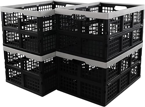 Miniatura 1 de Paquete de 4 cestas de almacenamiento plegables de 40 L, cajas de leche plegables de utilidad, contenedores de almacenamiento de plástico apilables,