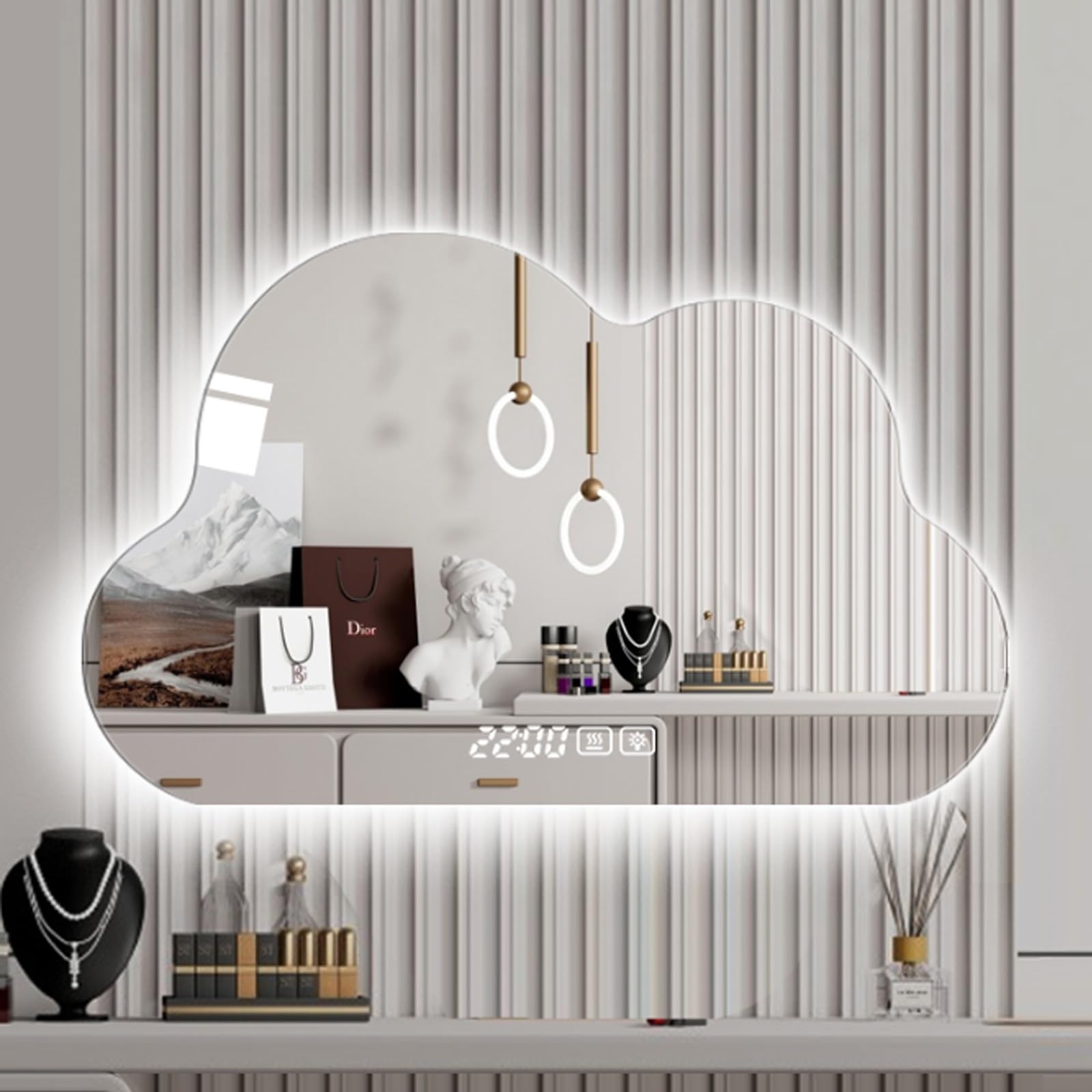 Miroir intelligent anti buée tactile avec trois lumières LED de couleur