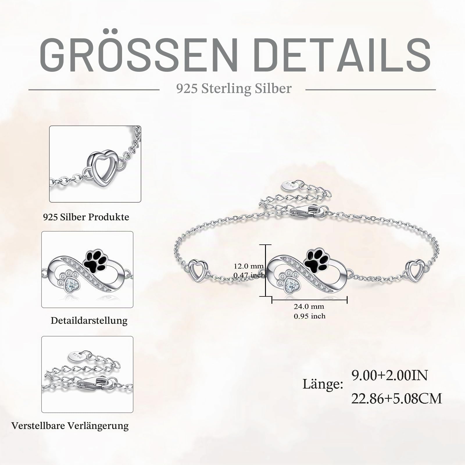 POPLYKE Paw Print Fußkettchen Armband für Frauen 925 Sterling Silber Infinity Fußkettchen Katze Hund Mama Schmuck für Frauen Mama