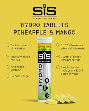 Science in Sport Hydro Electrolyte Tablets - Four Key Electrolytes and B Vitamins - Sugar-Free, Vegan & Gluten-Free Sports Hydration - Pineapple & Mango - 20 Effervescent Tablets (Pack of 3)