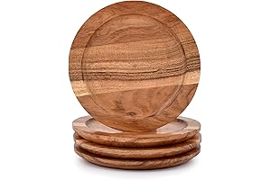 NIRMAN Wooden Plate (Round 8 Inches Set of 4) Acacia Wood
