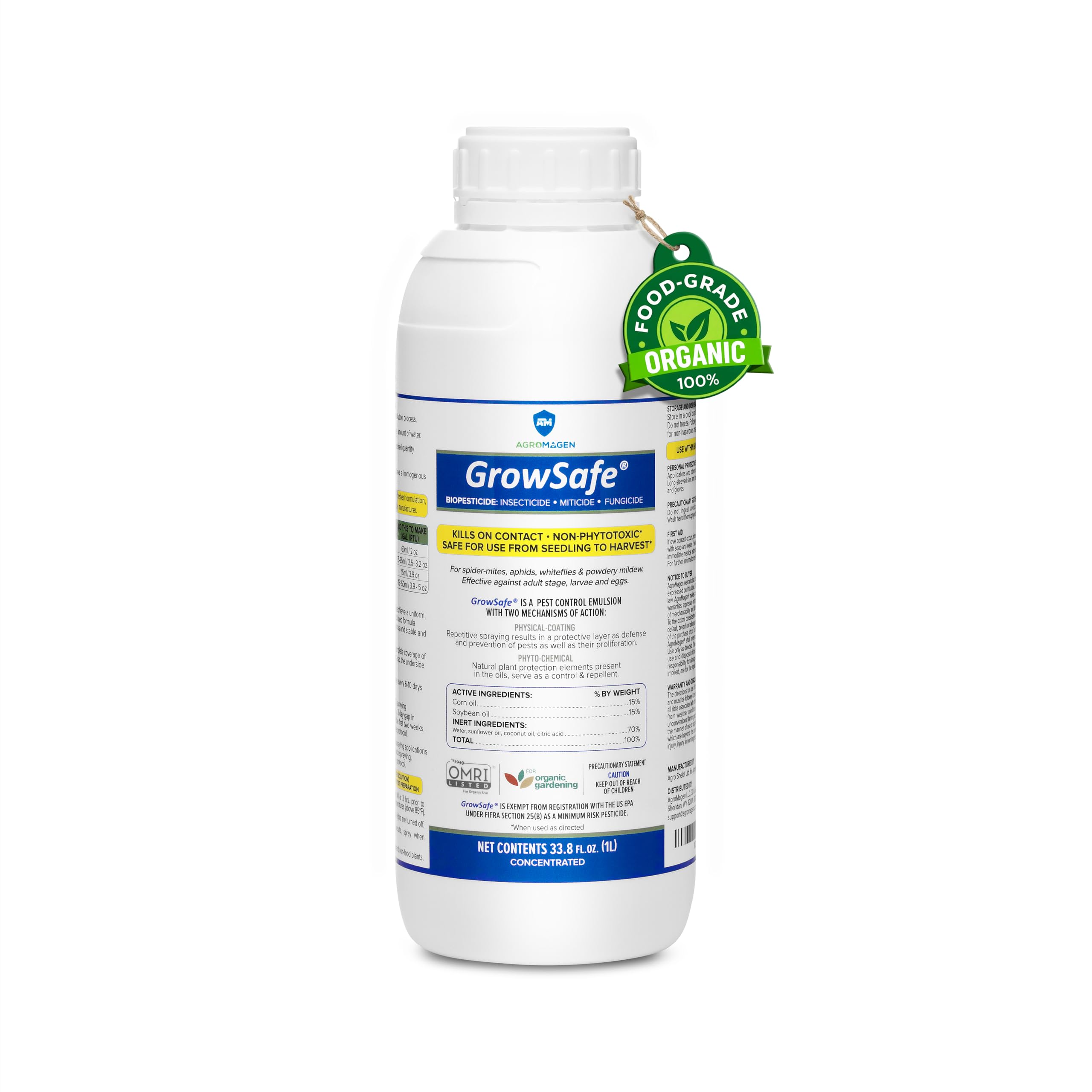 GrowSafe Bio-Pesticide, Organic and Natural Miticide, Fungicide and Insecticide (33.8 fl.oz)