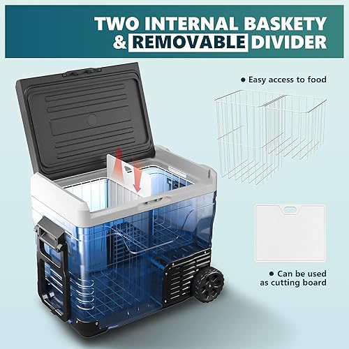 Miniatura 3 de EUHOMY Refrigerador eléctrico de 12 voltios, enfriador eléctrico de 53 cuartos (50 L), congelador portátil de 12 V24 V CC 100-240 V CA, refrigerador