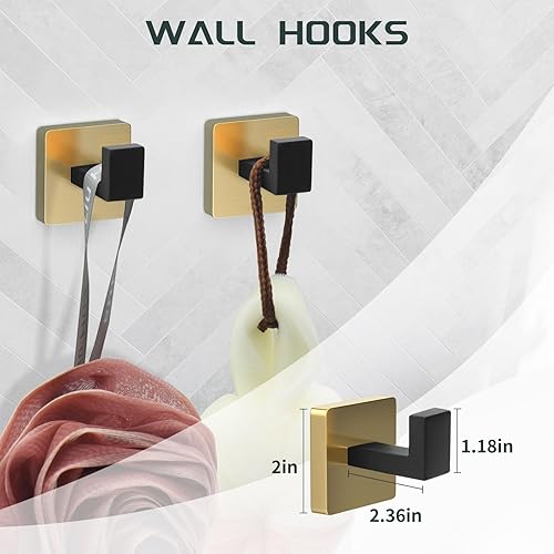 Miniatura 5 de Dorudon Atrox Juego de 7 piezas de baño  Juego de accesorios negros y dorados  Toallero cuadrado de 2 x 23 pulgadas, toallero de mano, soporte para